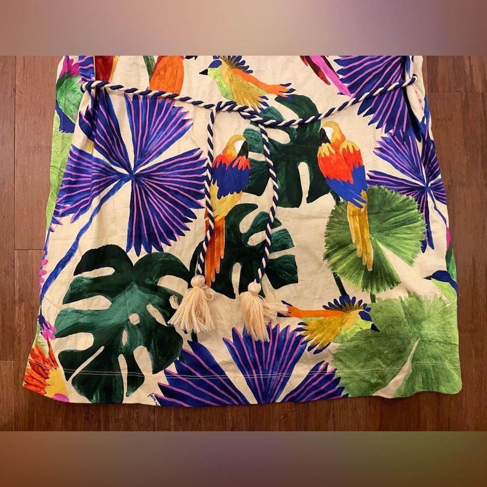 Farm Rio Dress Sleeveless Mini Shift Tropical Floral Parrot 100% Cotton XL NWT - Picture 4 of 11